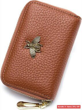 Genuine Leather RFID Zipper Card Holder Wallet with 14 Slots